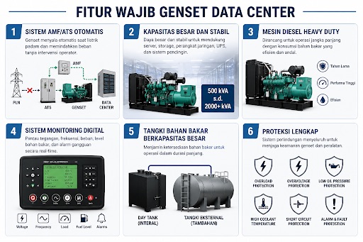 fitur wajib genset data center