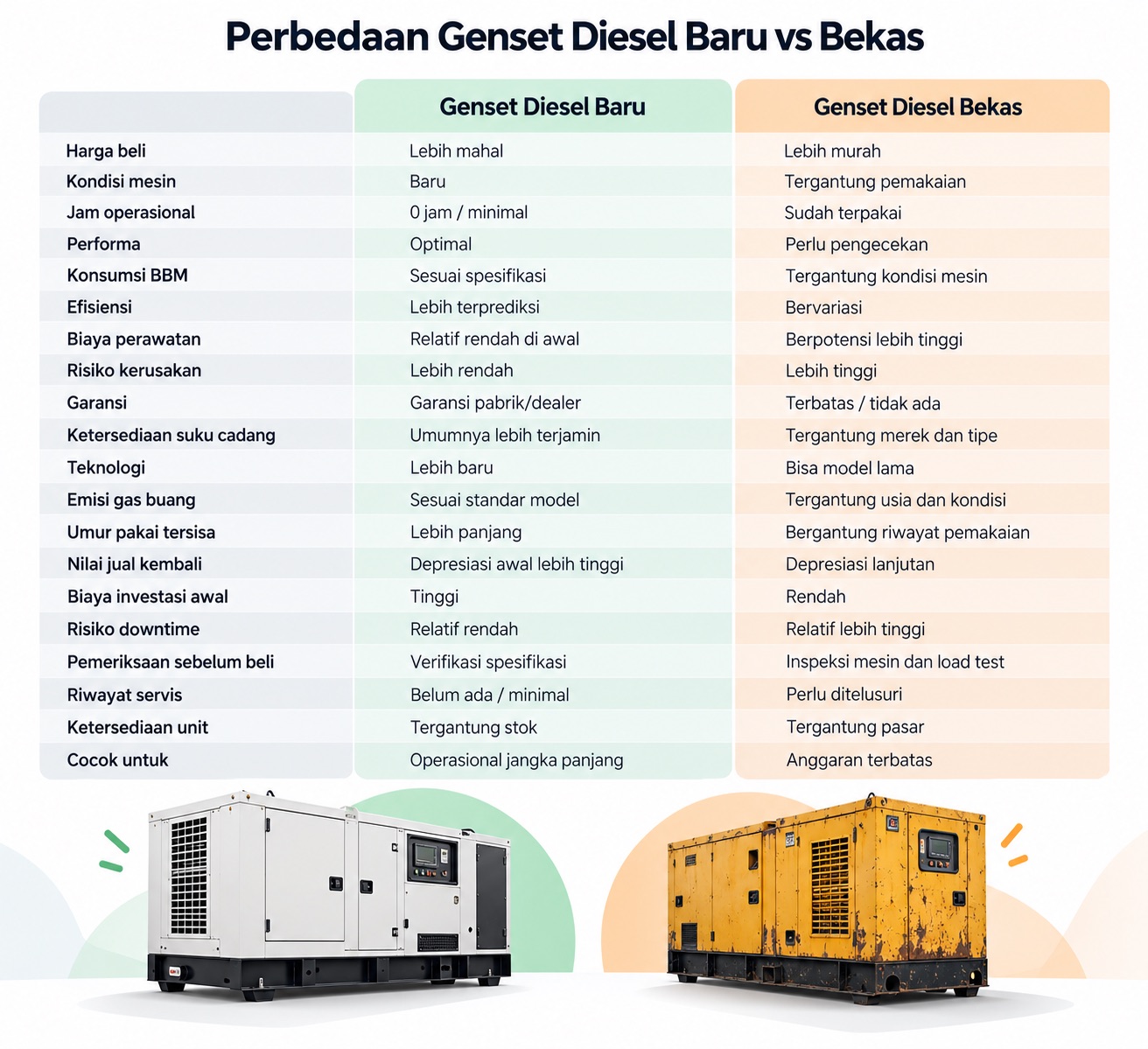 perbedaan genset diesel baru vs bekas